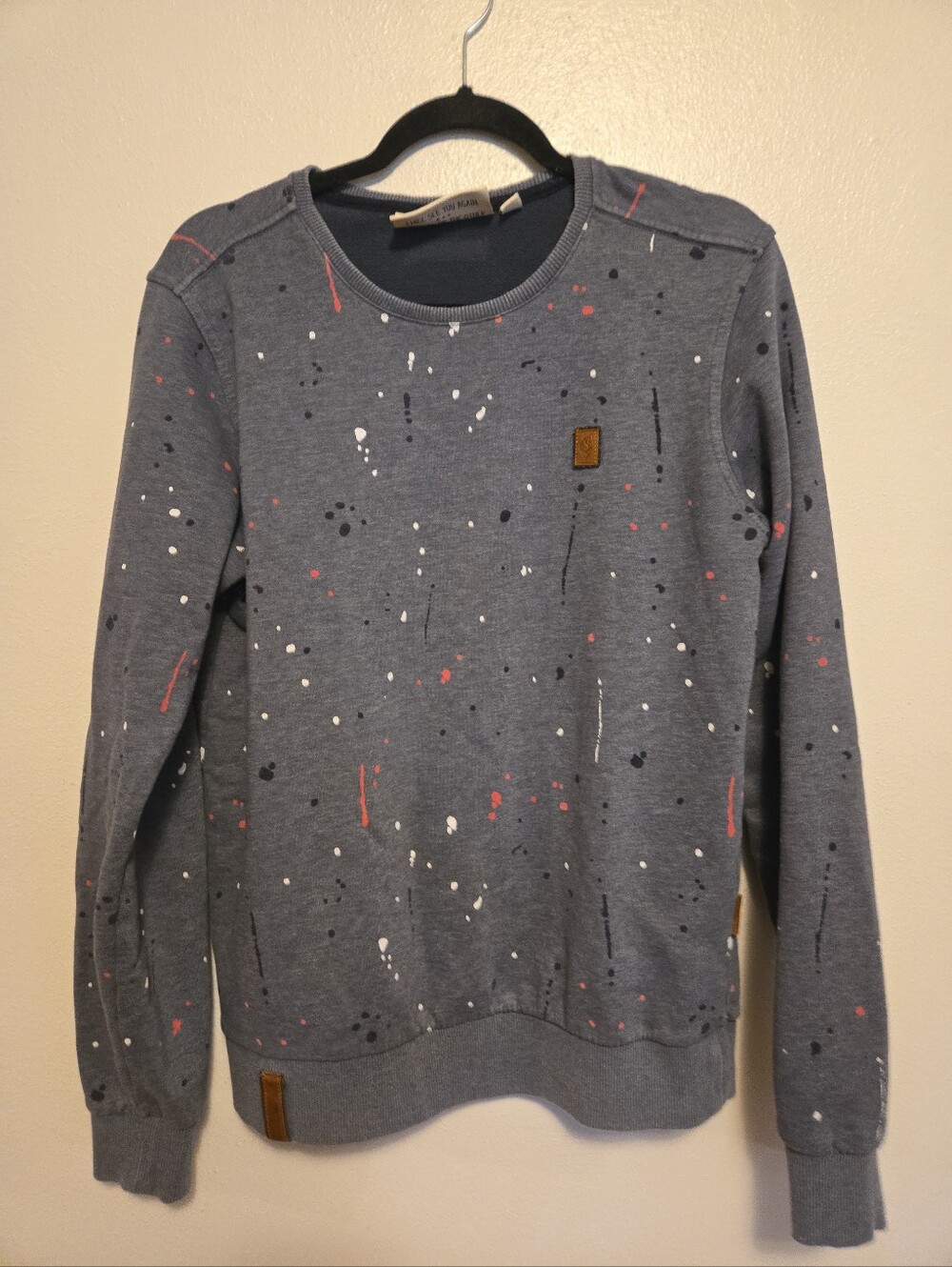 Naketano Pullover Sweatshirt Gray Paint Splash Mens M